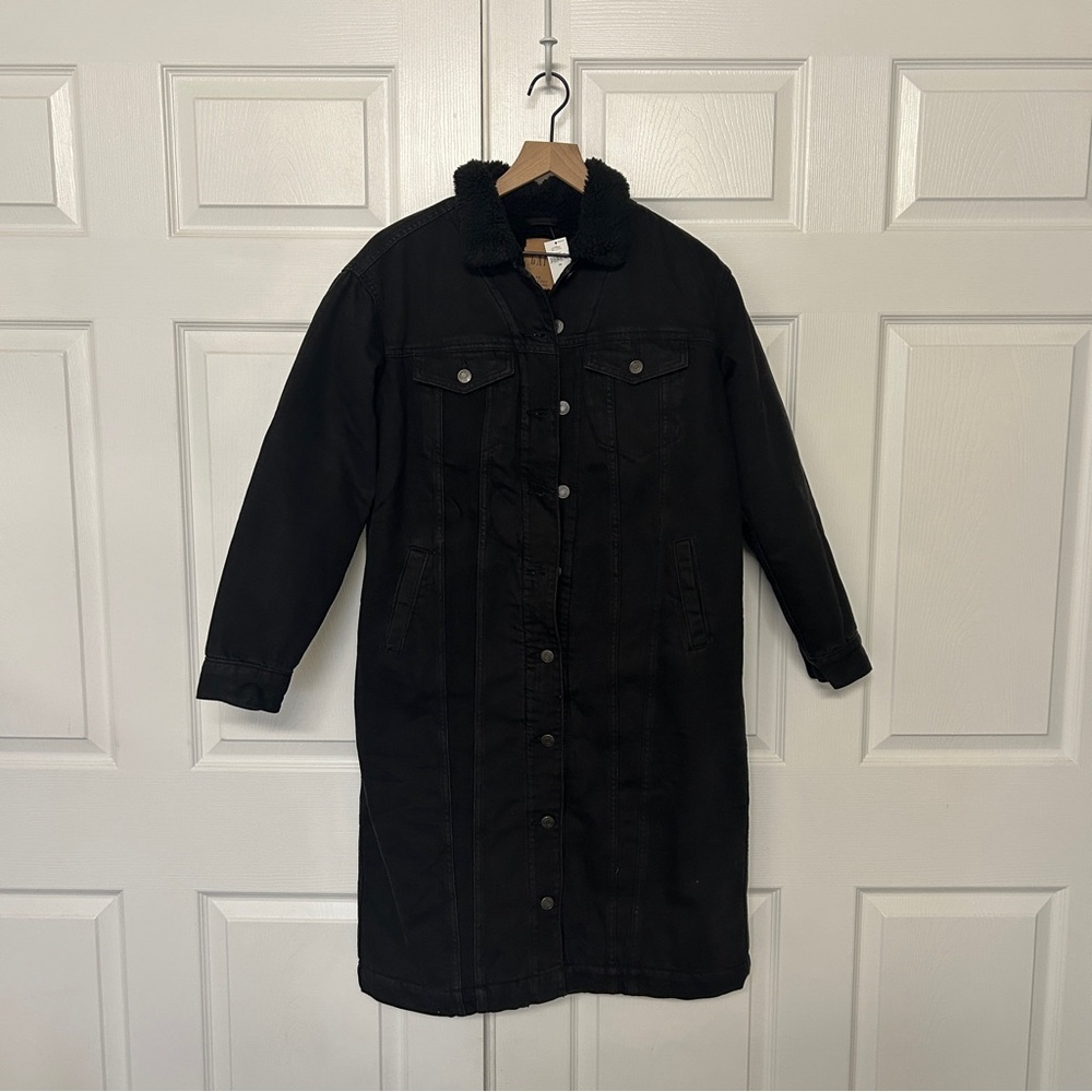 GAP (Midlength) Long Line Icon Denim Jacket with Sherpa Linkng